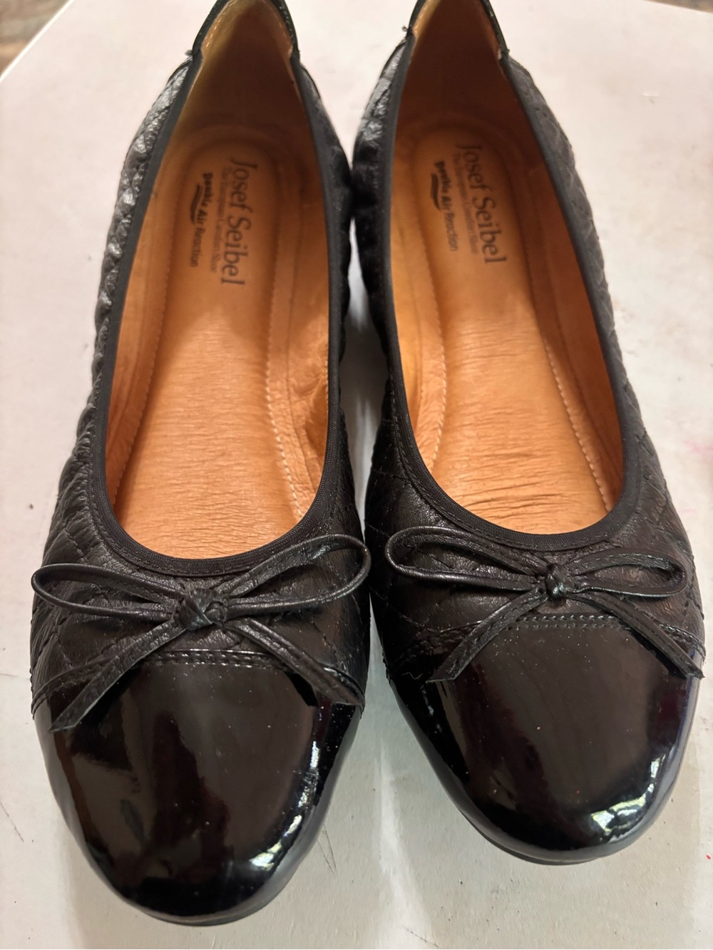 Josef Seibel Black Patent Toe Bow Ballet Flats